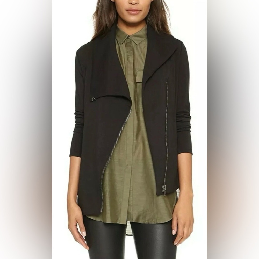 Helmut Lang Black Villous Sweatshirt Zip Asymmetric Jacket Sz S